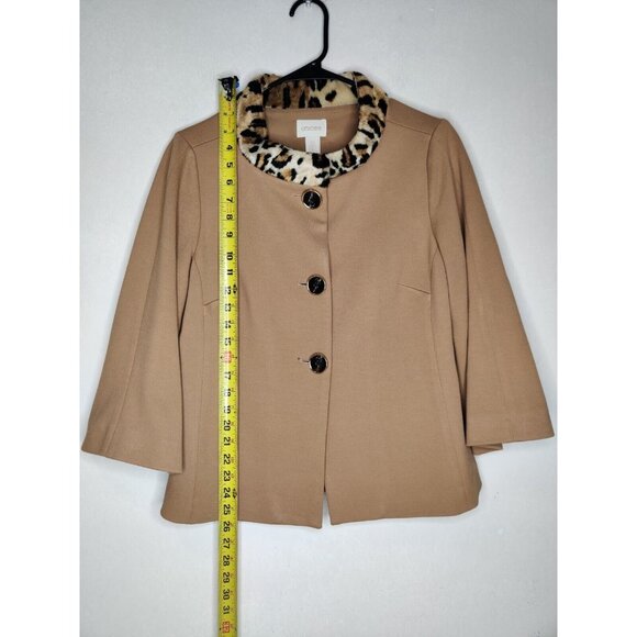 CHICO'S $159 Faux Fur Collar Leopard Swing Jacket Lined Size 0 (Small-4) - Picture 8 of 11